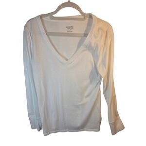 Mossimo Supply Co Womens White V-Neck Long Sleeve T-Shirt Size Large Basic Tee